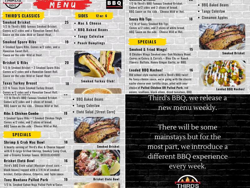 Third's BBQ Food Trailer Menu