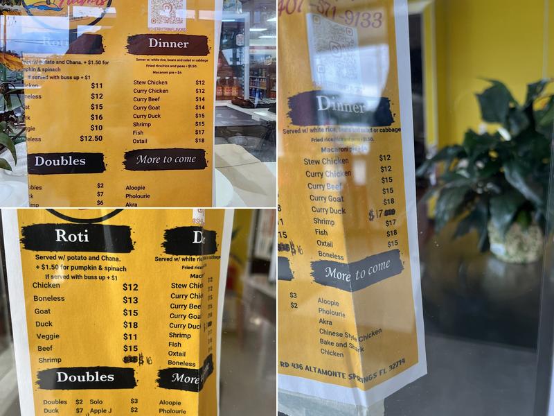 Sherry's Trini Flavors Menu