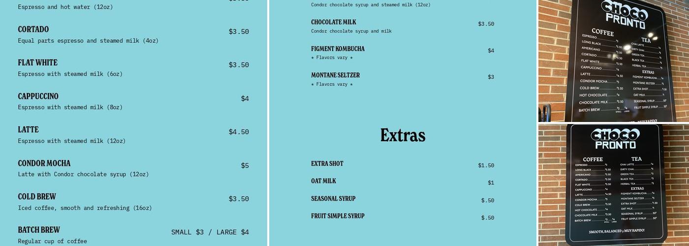 Choco Coffee Menu