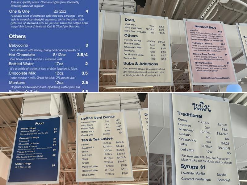 Valor Coffee Menu