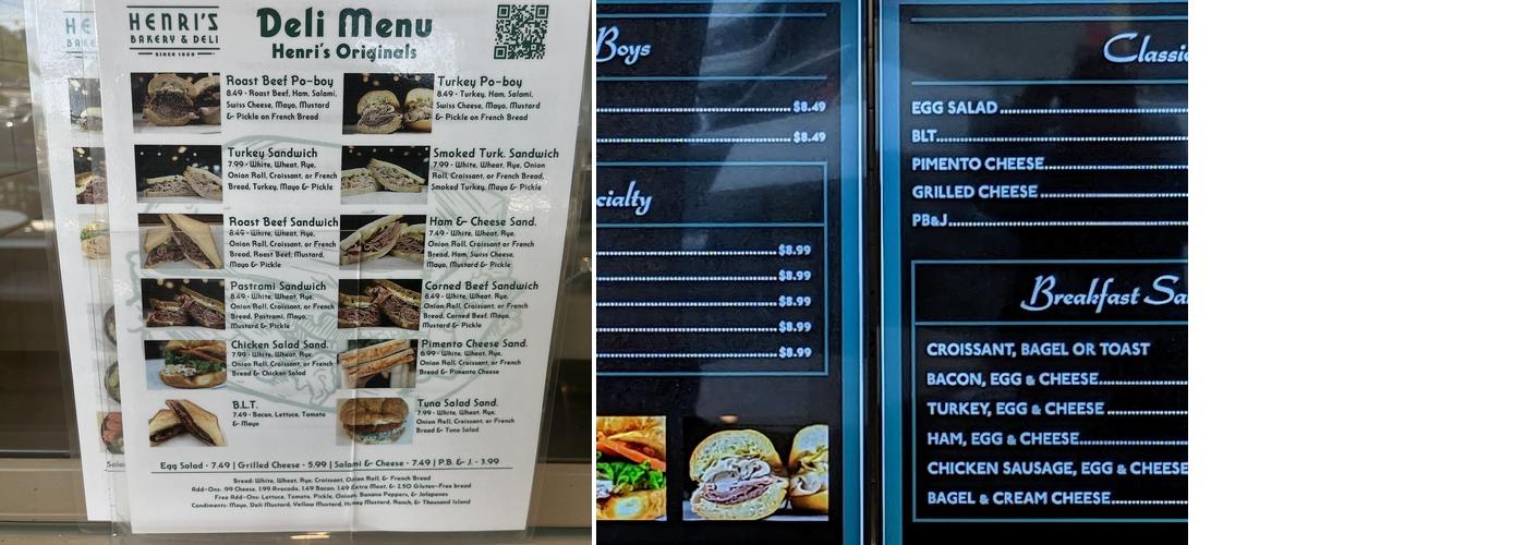 Henri's Bakery & Deli Menu