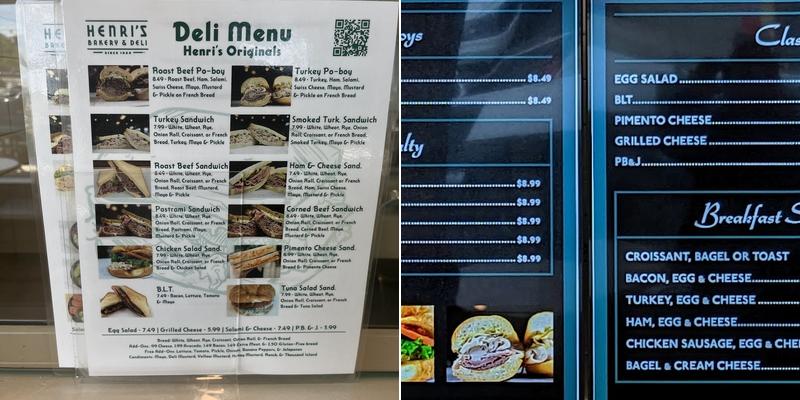 Henri's Bakery & Deli Menu