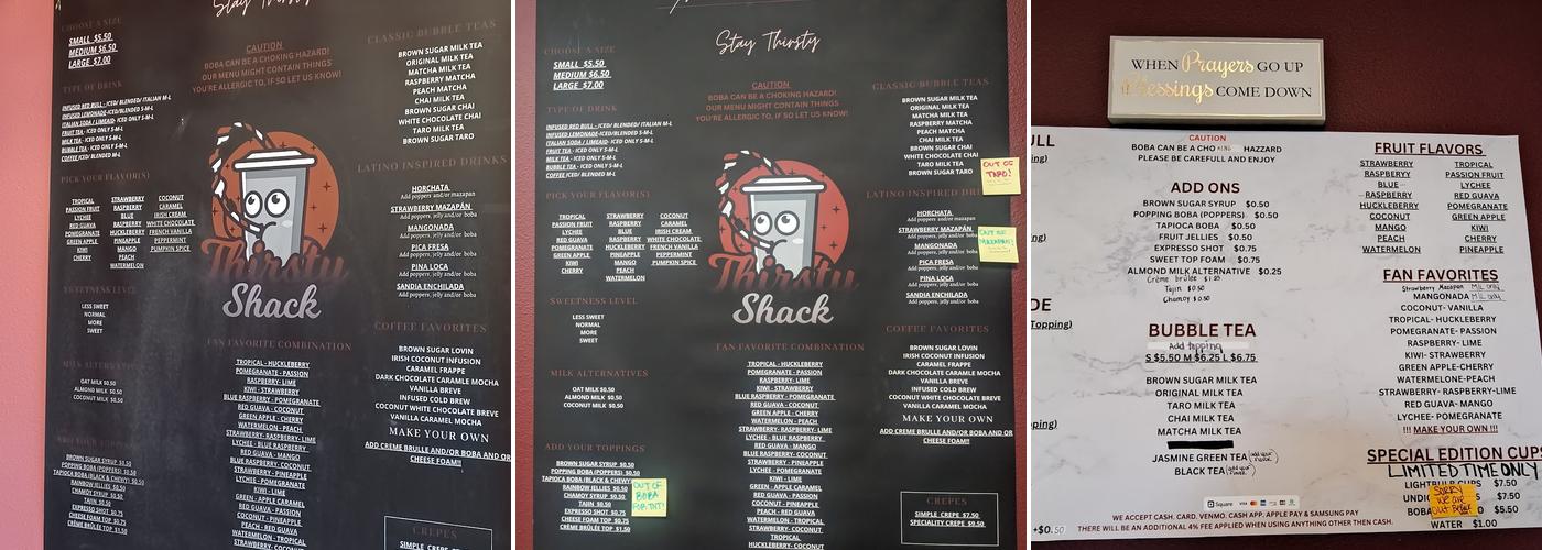 Thirsty Shack Menu