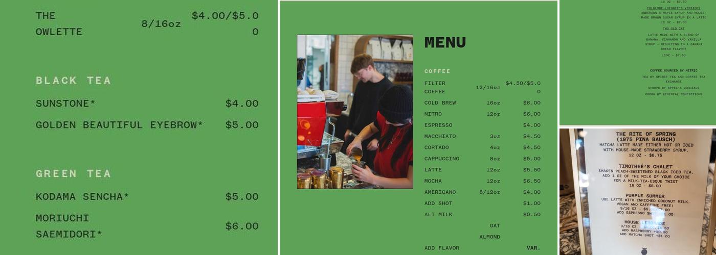 The Understudy Coffee and Books Menu