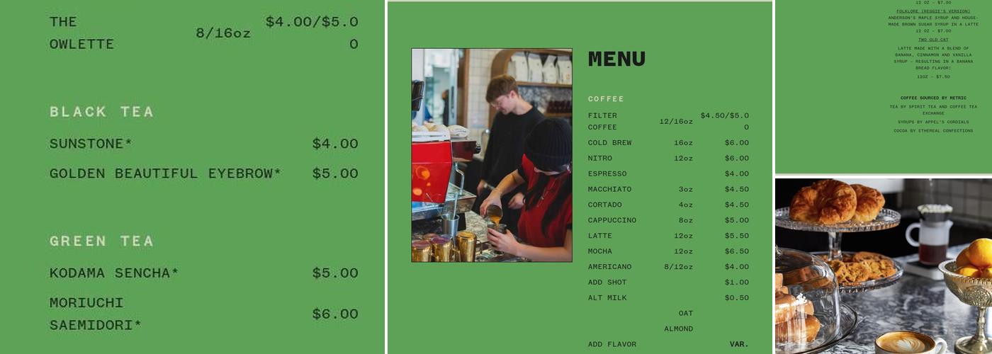 The Understudy Coffee and Books Menu