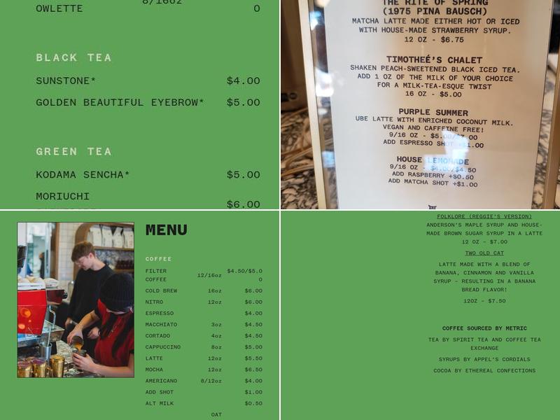 The Understudy Coffee and Books Menu