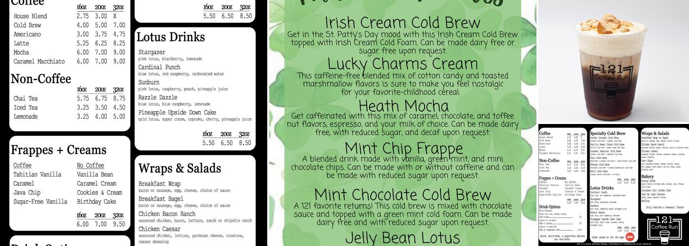 121 Coffee Run Menu