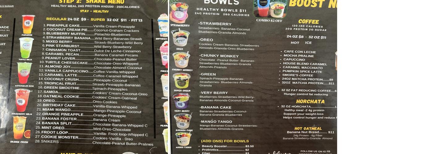 Boost Nutrition Menu