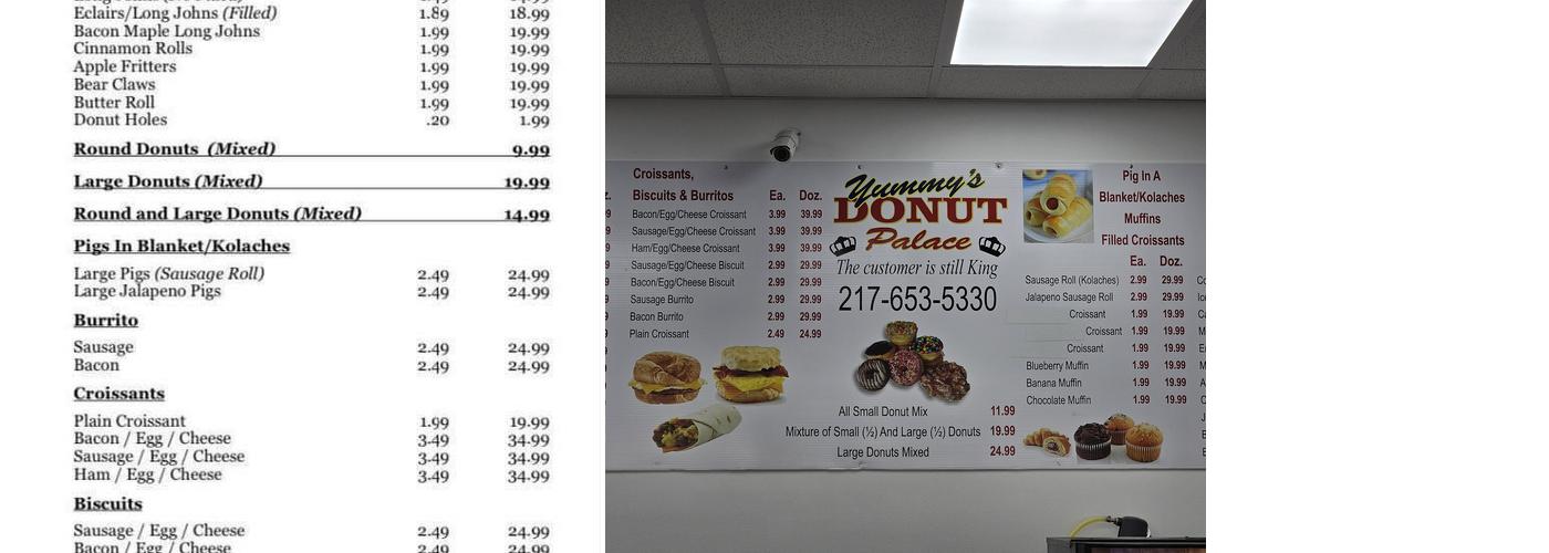 Yummy's Donut Palace Menu