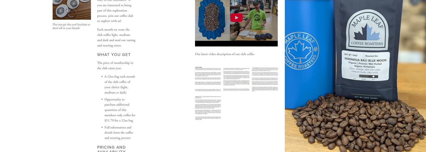 Maple Leaf Coffee Roasters (Roaster Location) Menu