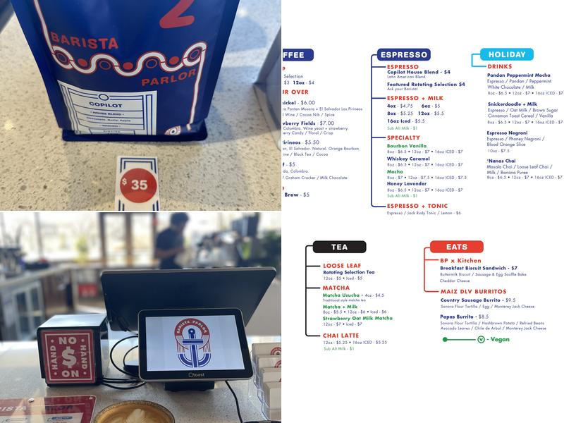 Barista Parlor 500W Menu