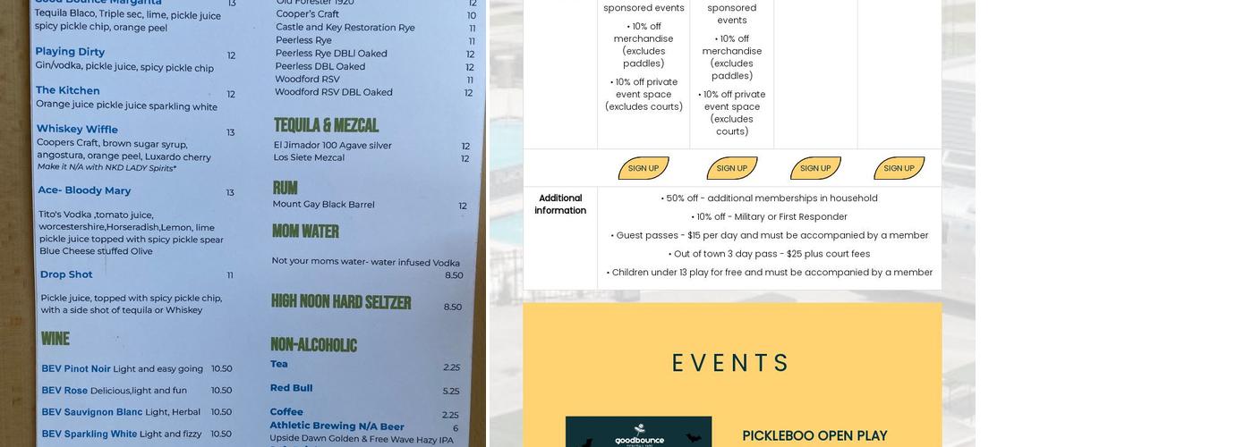 Goodbounce Pickleball Yard Menu