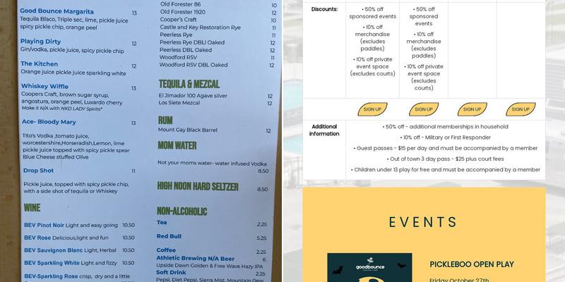 Goodbounce Pickleball Yard Menu