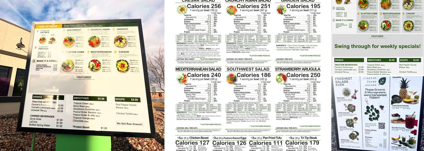 Clayton Farms Salads Menu