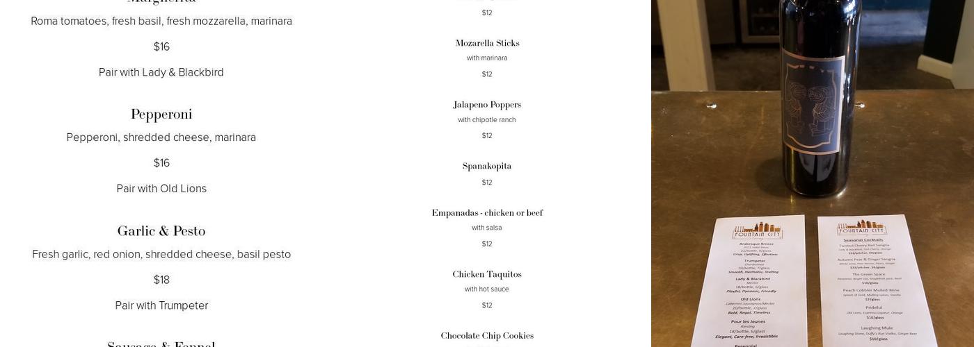 Fountain City Winery Menu