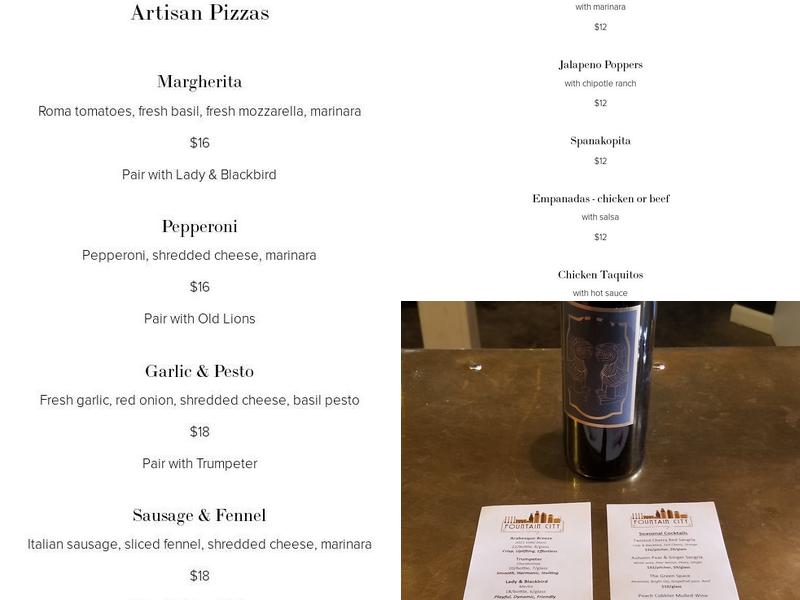 Fountain City Winery Menu