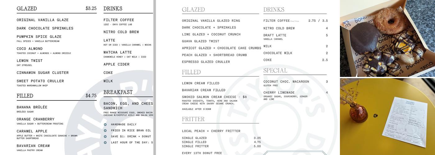 Taylor's Donuts Menu