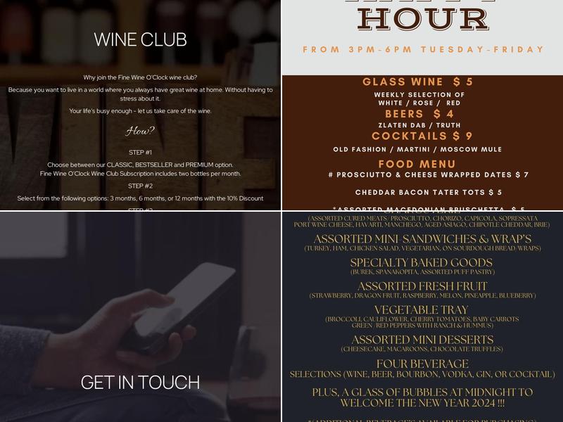 Fine Wine O'Clock Menu