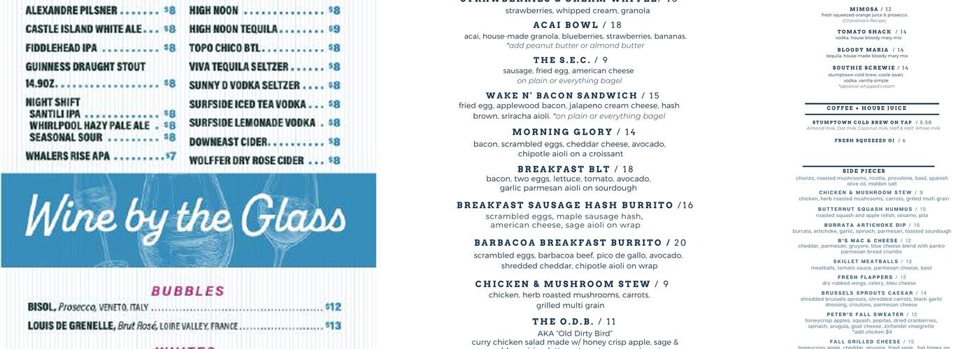 Fresh Boston Menu