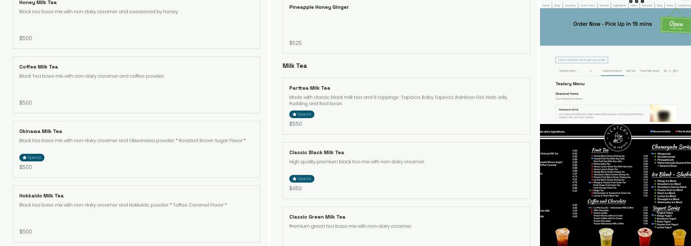 Teatery - Tea and Tapioca Menu