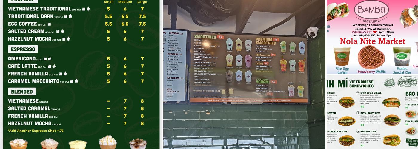 Bambu Desserts Drinks Menu