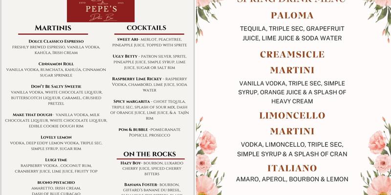 Pepe's Dolce Bar Menu