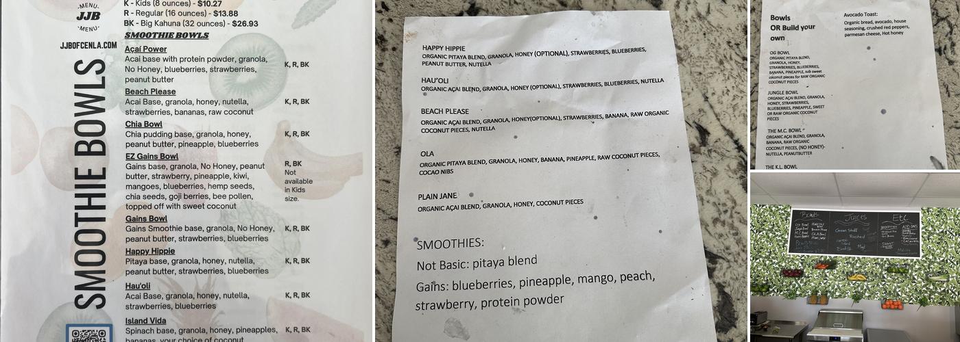 Juggling Juices and Bowls Menu