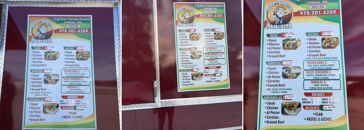 Tacos y burritos Panchita Menu