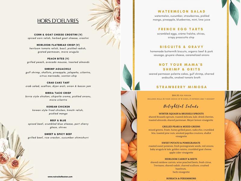 Noire Chef Boston Menu