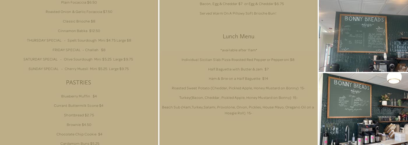 Bonny Breads Menu