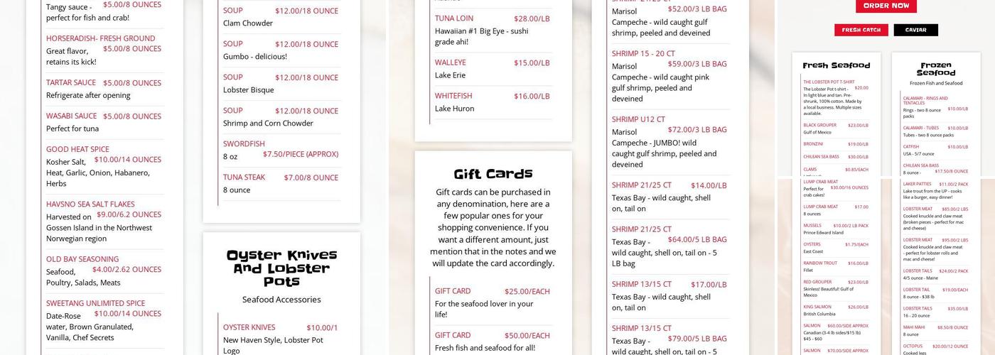 The Lobster Pot Menu