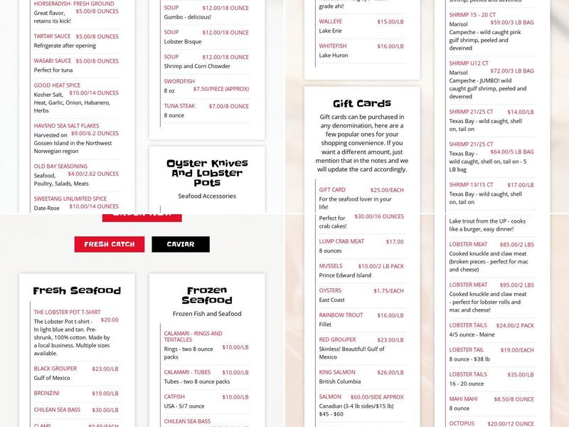The Lobster Pot Menu