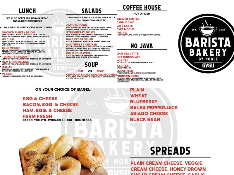 Barista Bakery Menu