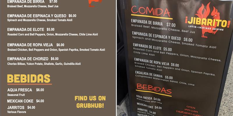 Jibarito! Menu
