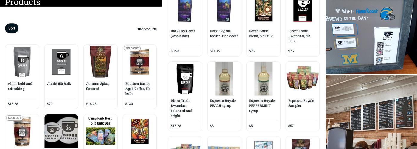 M-36 Coffee Roasters Cafe Menu