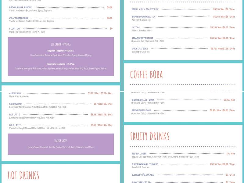 Z's Bubble Tea Dearborn Hts. West Menu