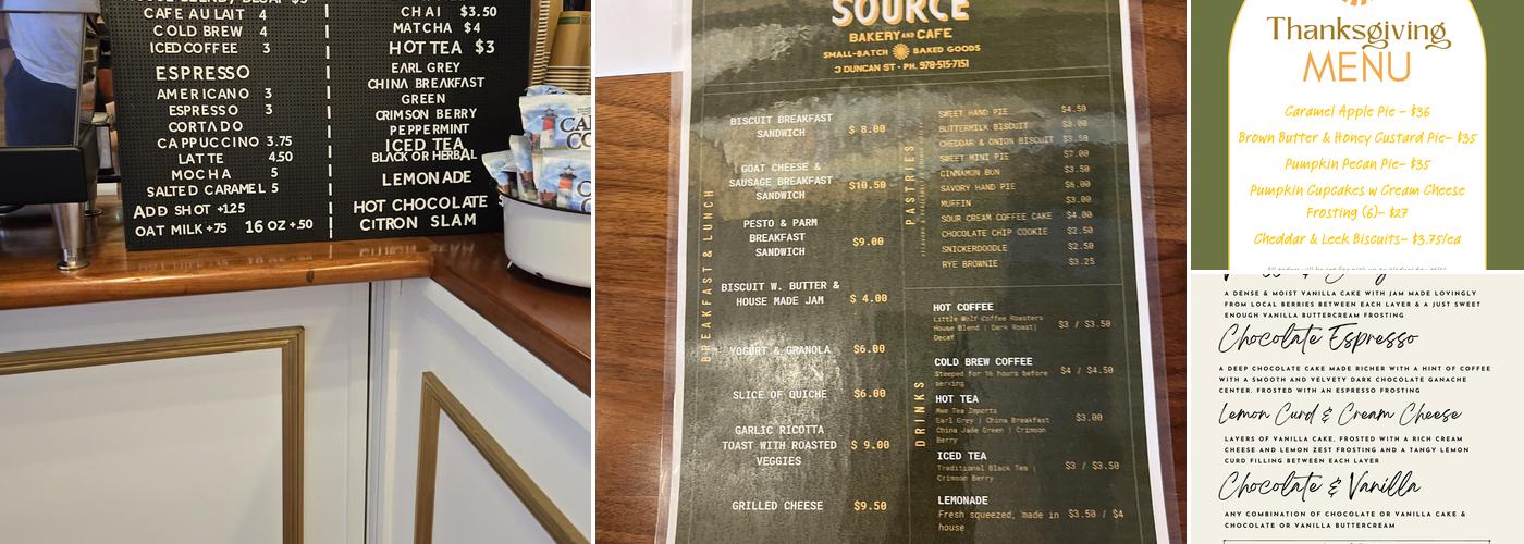 Source Bakery Menu