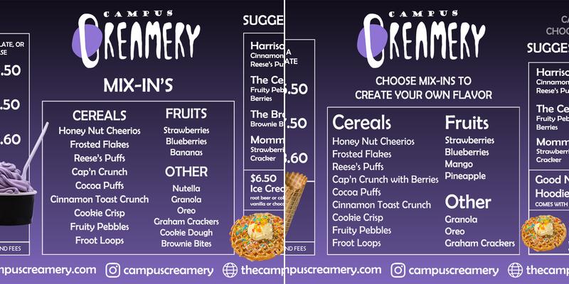 Campus Creamery Menu