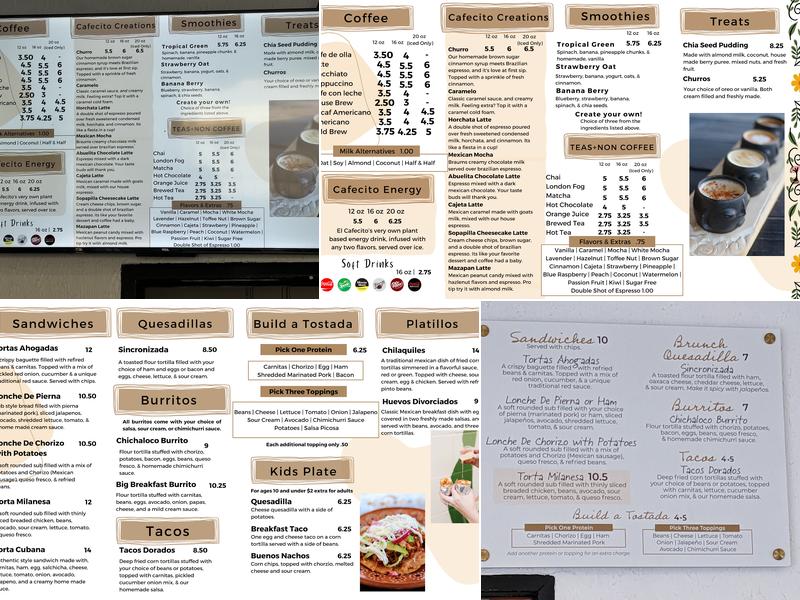 El Cafecito - The Little Coffee Shop Menu