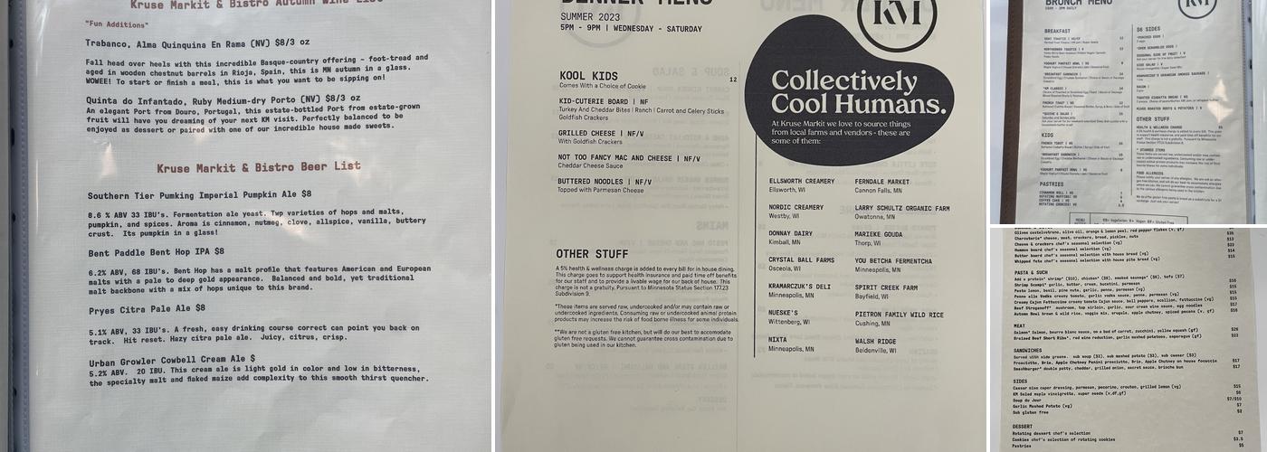 Kruse Markit Bistro, Coffee and Wine Bar Menu