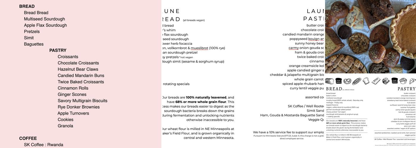 Laune Bread Menu