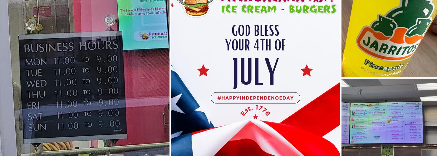 Michoacana Tasty Ice Cream & Burgers Menu