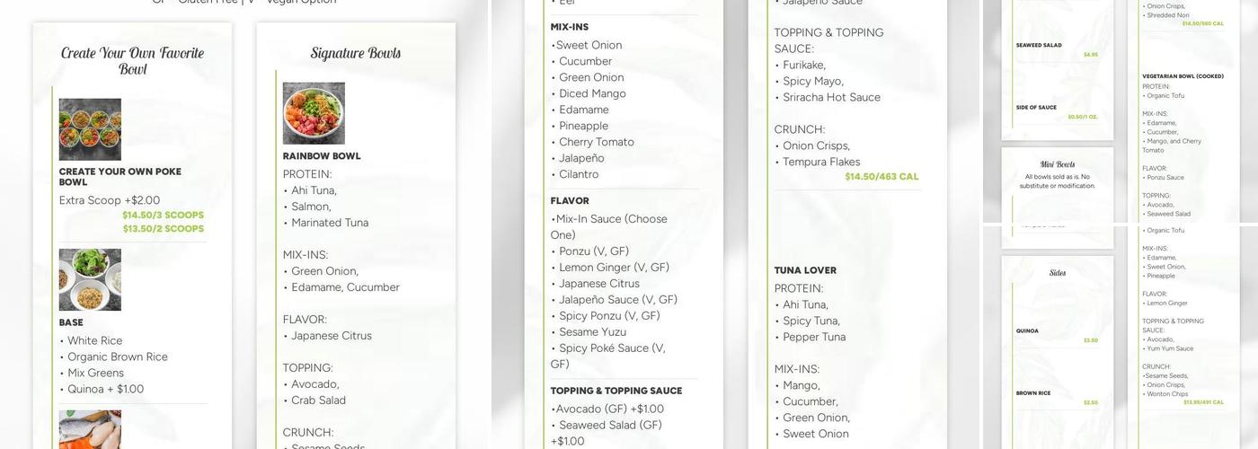 Hawaii Poke Bowl Menu