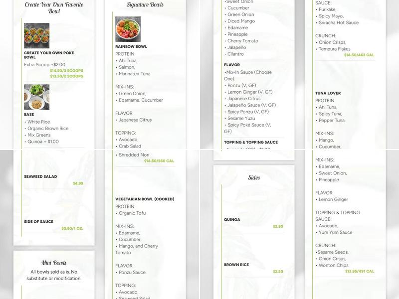 Hawaii Poke Bowl Menu