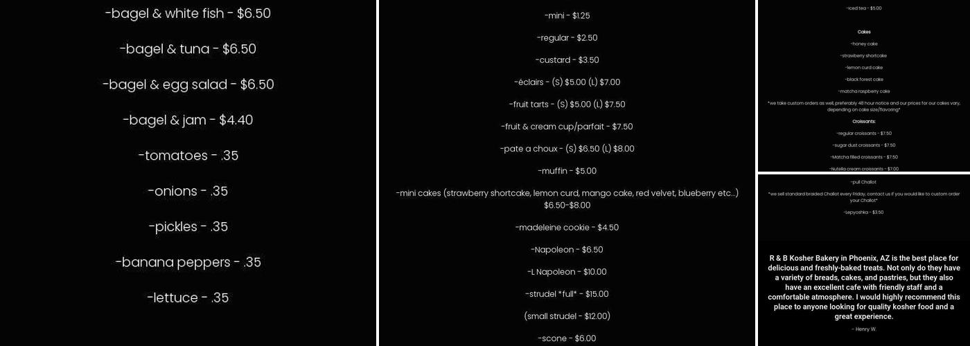 R & B Kosher Bakery Menu