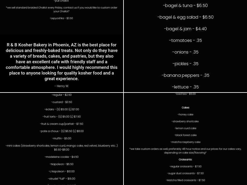 R & B Kosher Bakery Menu