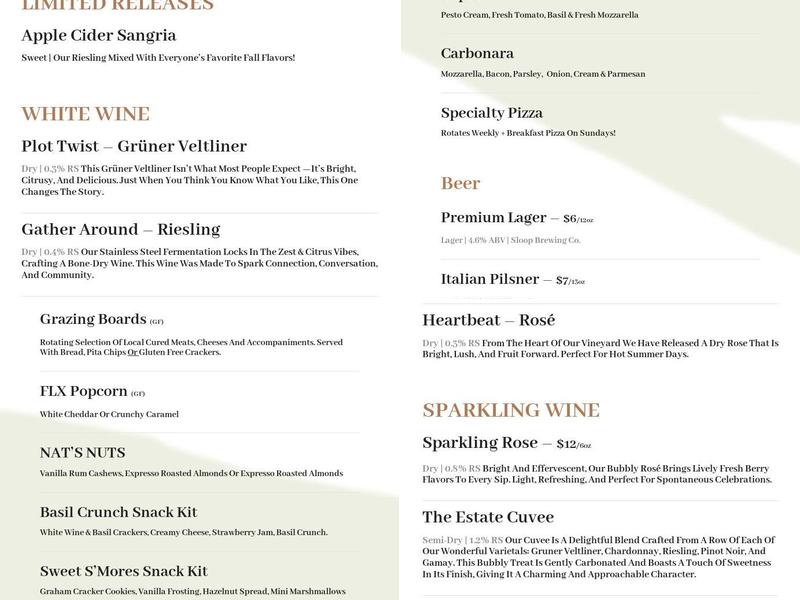 20 Deep Winery Menu