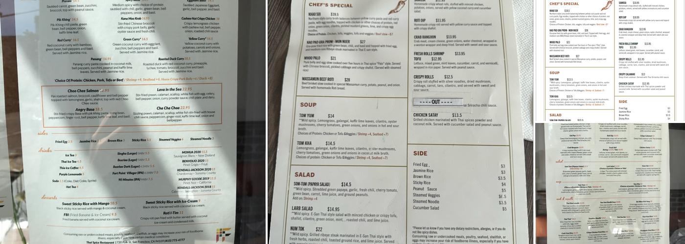 Thai Spice Restaurant Menu