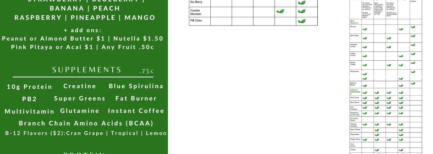 Refresh Smoothie Bar Menu