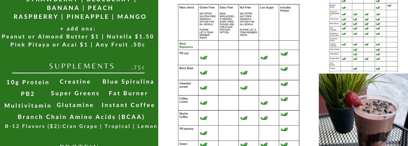 Refresh Smoothie Bar Menu